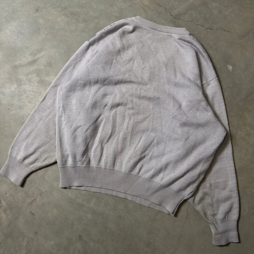 Vintage Gabicci V-Neck Sweater Mens M Grey Abstract Knit Grandpacore Italy 90s